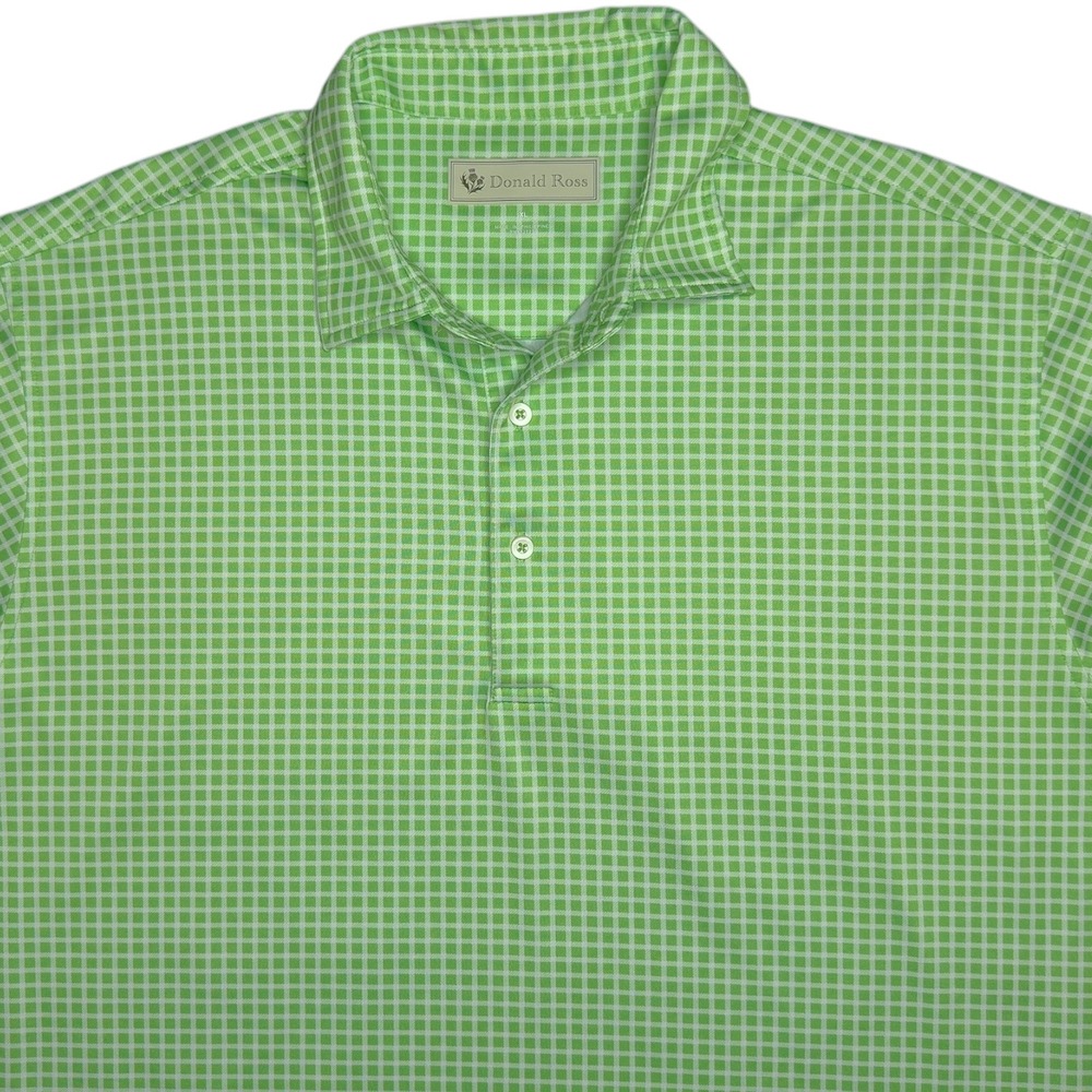 Donald Ross Men's XL Green and White Checked Short Sleeve Golf Polo Shirt - Picture 2 of 9